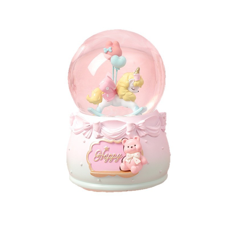 ガーリーかわいい木馬クリスタルボール漫画ユニコーンオルゴールデスクトップ装飾装飾品学生の誕生日プレゼント|undefined
