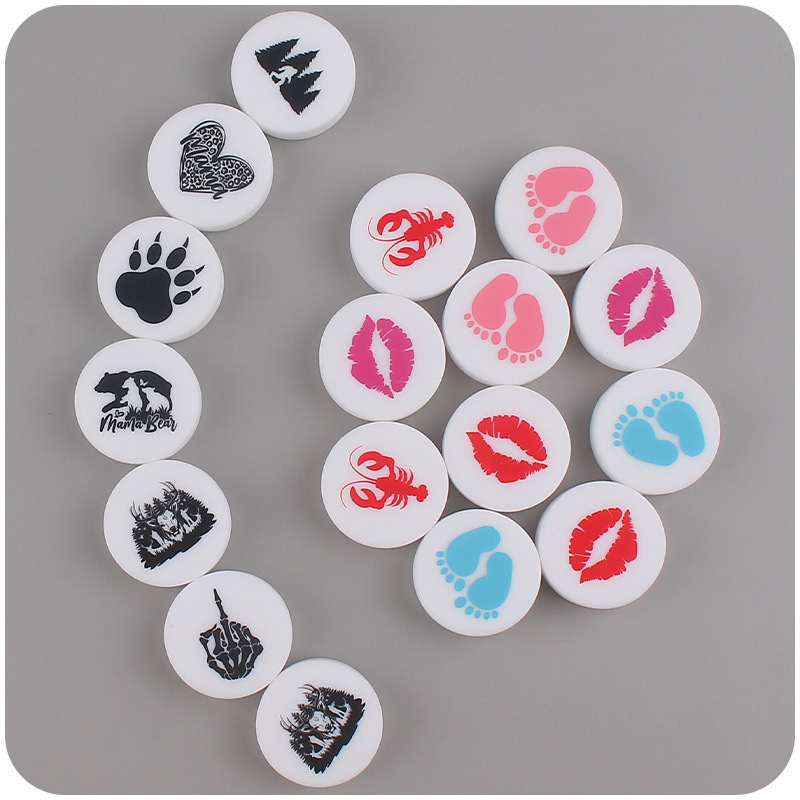 Bebé suministros DIY dibujos animados de doble cara impresión cuentas redondas bebé molar pulsera chupete cadena anti-gota cadena Accesorios