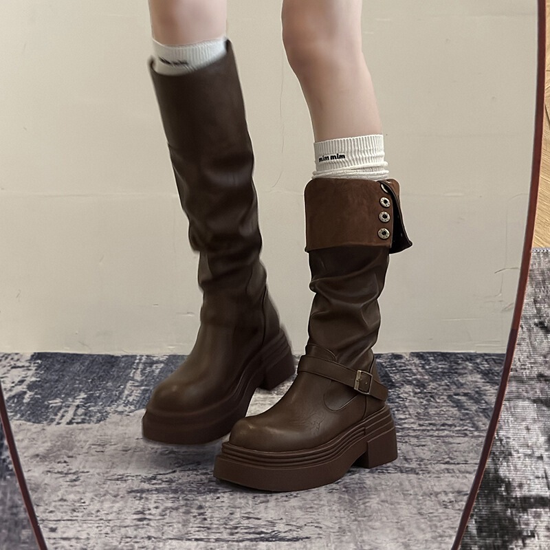 British Style Martin Boots for Women, 2026 Autumn and Winter New Long Boots, Thick-Soled Riding Boots for Petite Individuals