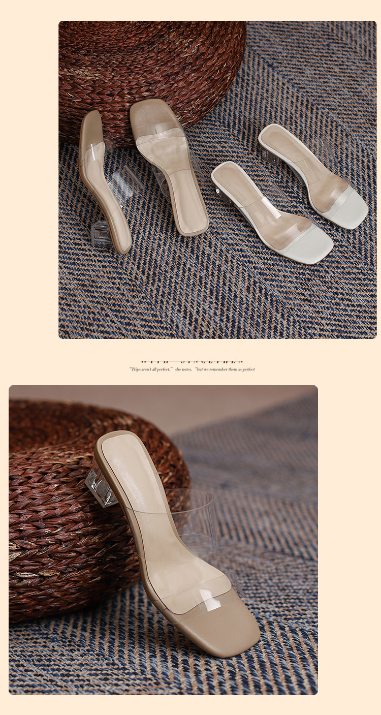 Sandal nữ gót pha lê một dây, gót dày vừa phải, đính sequin đi ngoài trời — Màu mơ [cao gót] chi tiết 8