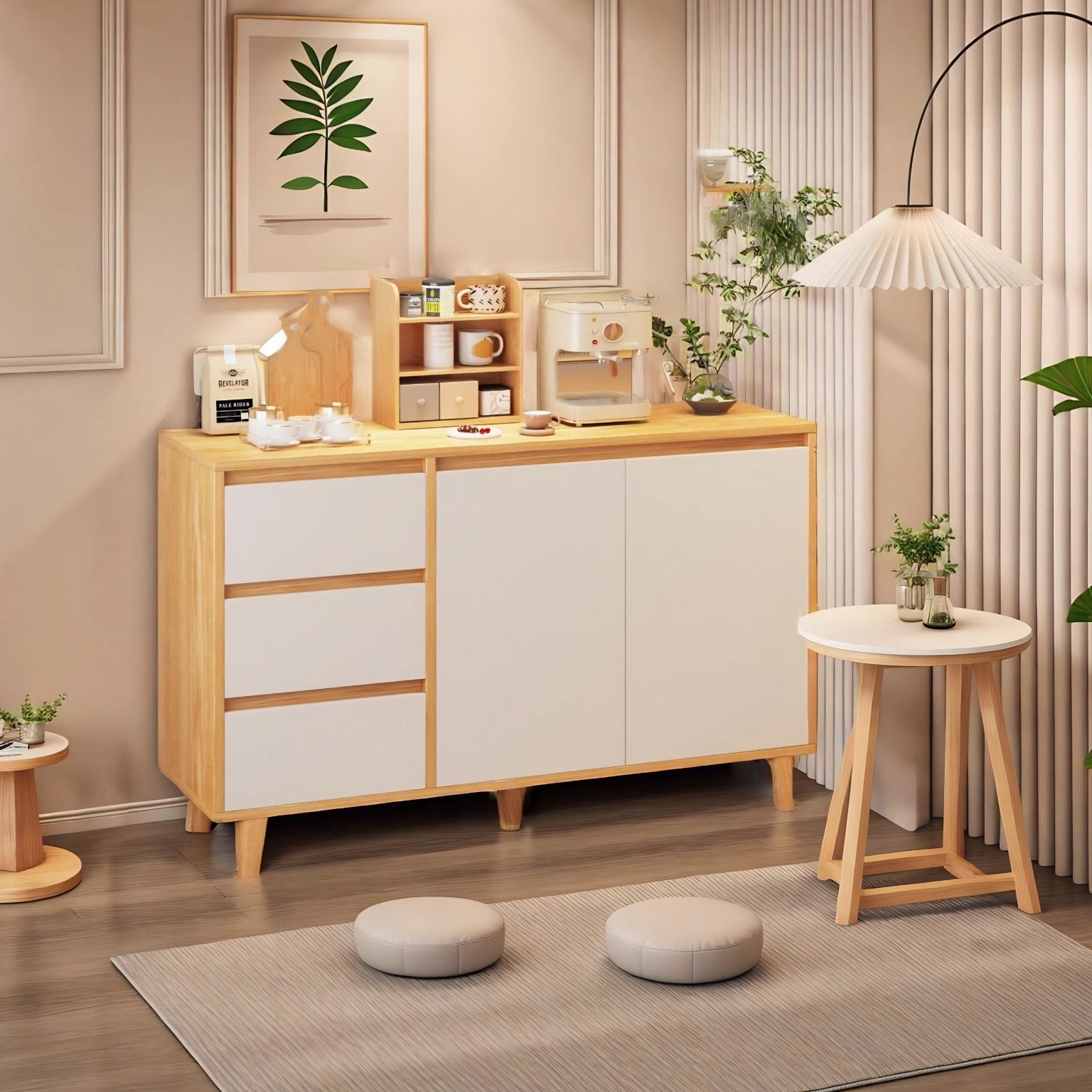 Gabinete de comidas de madera integrado contra la pared armario pequeño armario armario de almacenamiento armario doméstico sala de estar armario de almacenamiento armario de té