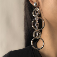 简约圆环几何流苏耳钉女 个性长款商务气质流苏耳饰 欧美跨境饰品