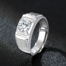正品钻戒纯银戒指s925锆石1克拉男戒父亲节七夕送老公男朋友礼物
