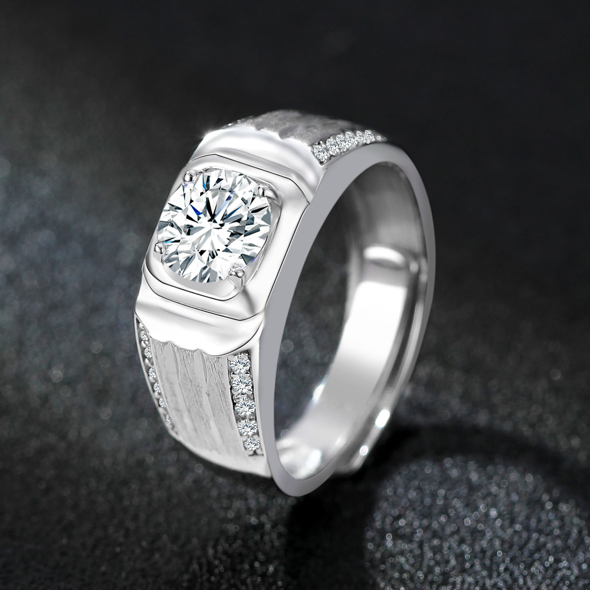 正品钻戒纯银戒指s925锆石1克拉男戒父亲节七夕送老公男朋友礼物