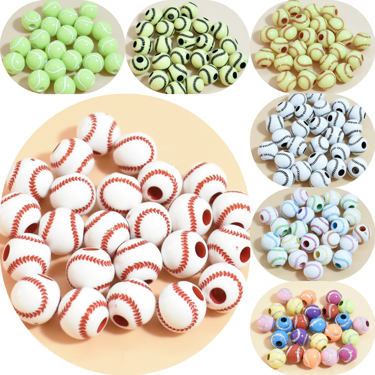 50 Pieces Arylic Baseball Beads display picture 1