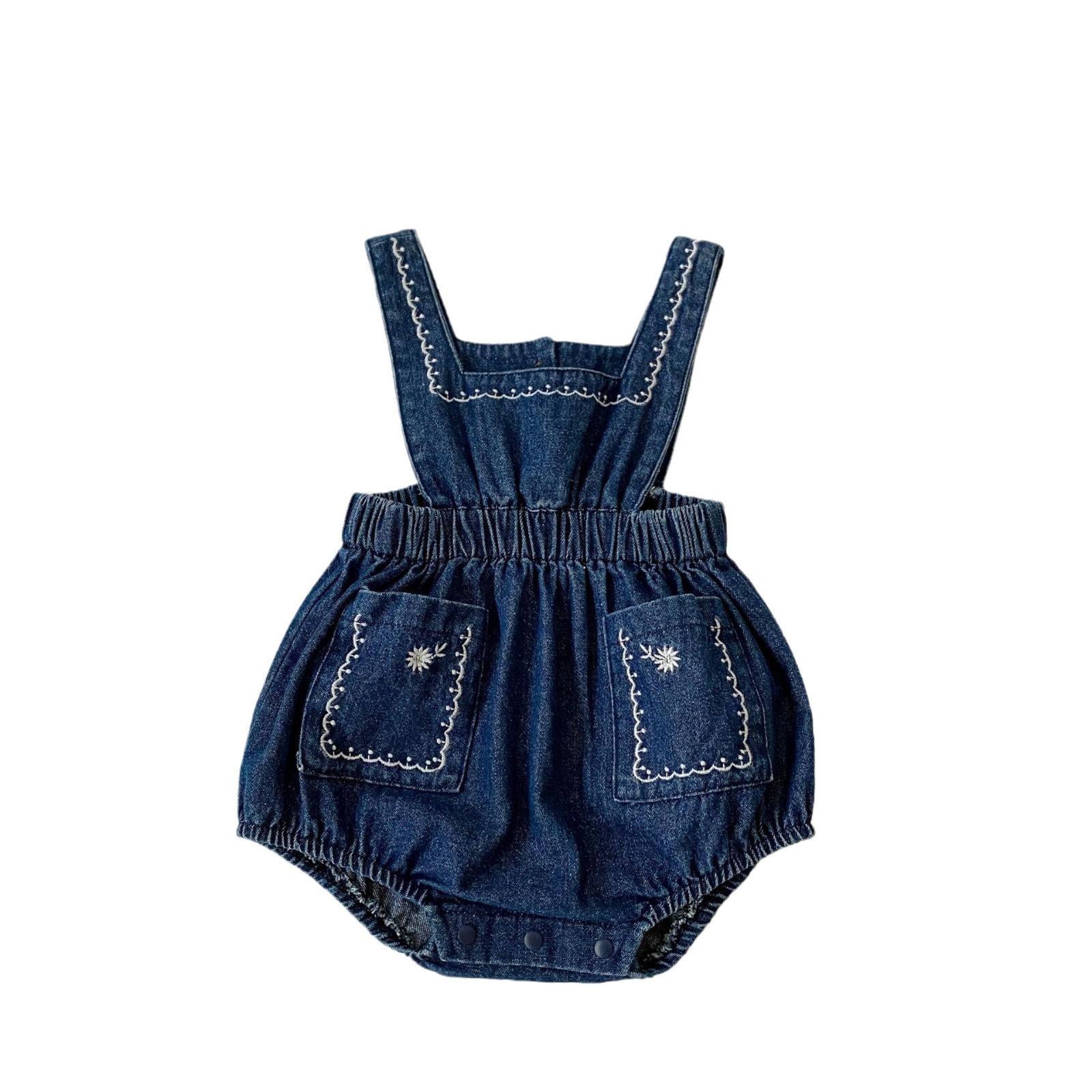 2024 nuevo estilo coreano bebé niñas bordado Denim suspender ropa exterior versátil bebé mono largo romper