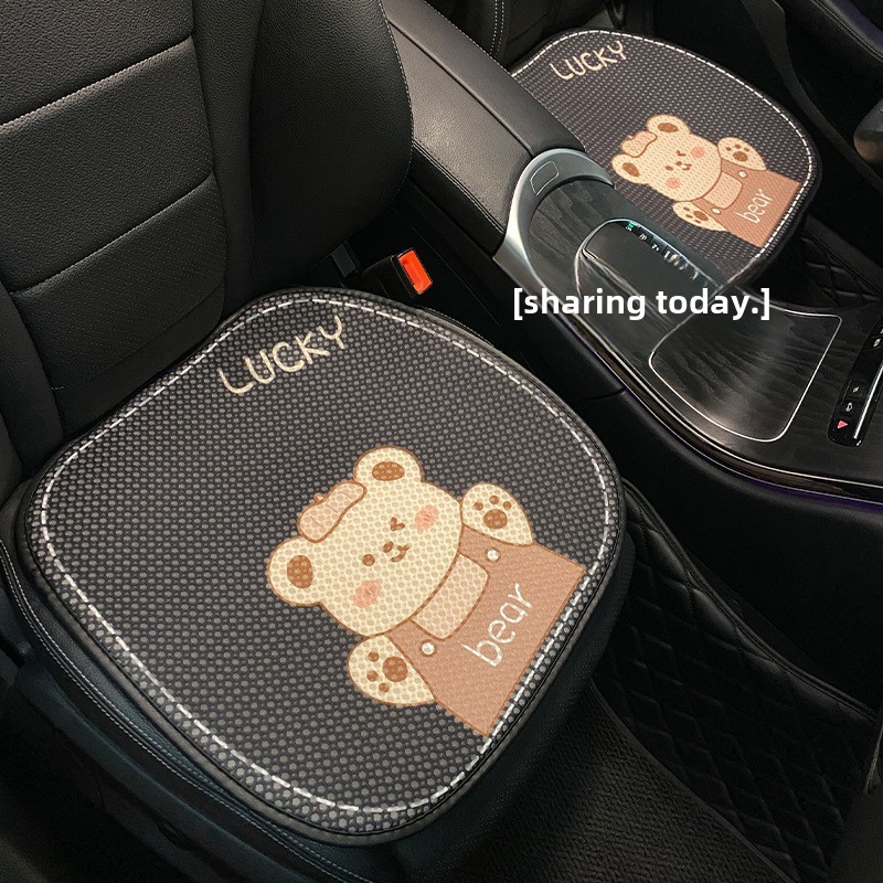 Suvine must autoistmepadi, lihtne ja mugav jääsiidist võrkkangast äärisega, neli aastaaega, universaalne multifilmkaru autoistmepadi_voghion.com