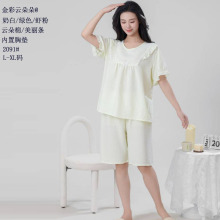 云朵棉奔禧玛水柔棉短袖中裤开衫26新款皱皱棉家居服女款休闲睡衣