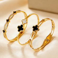 电镀四叶草不掉色手镯环保手环欧美手镯金色手镯镜面手镯钛钢手镯