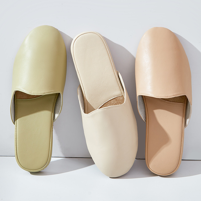 High-grade Leather Slippers Women's Summer Wear High-grade Office Baotou Slippers Women's Indoor Home Non-slip Beef Bottom