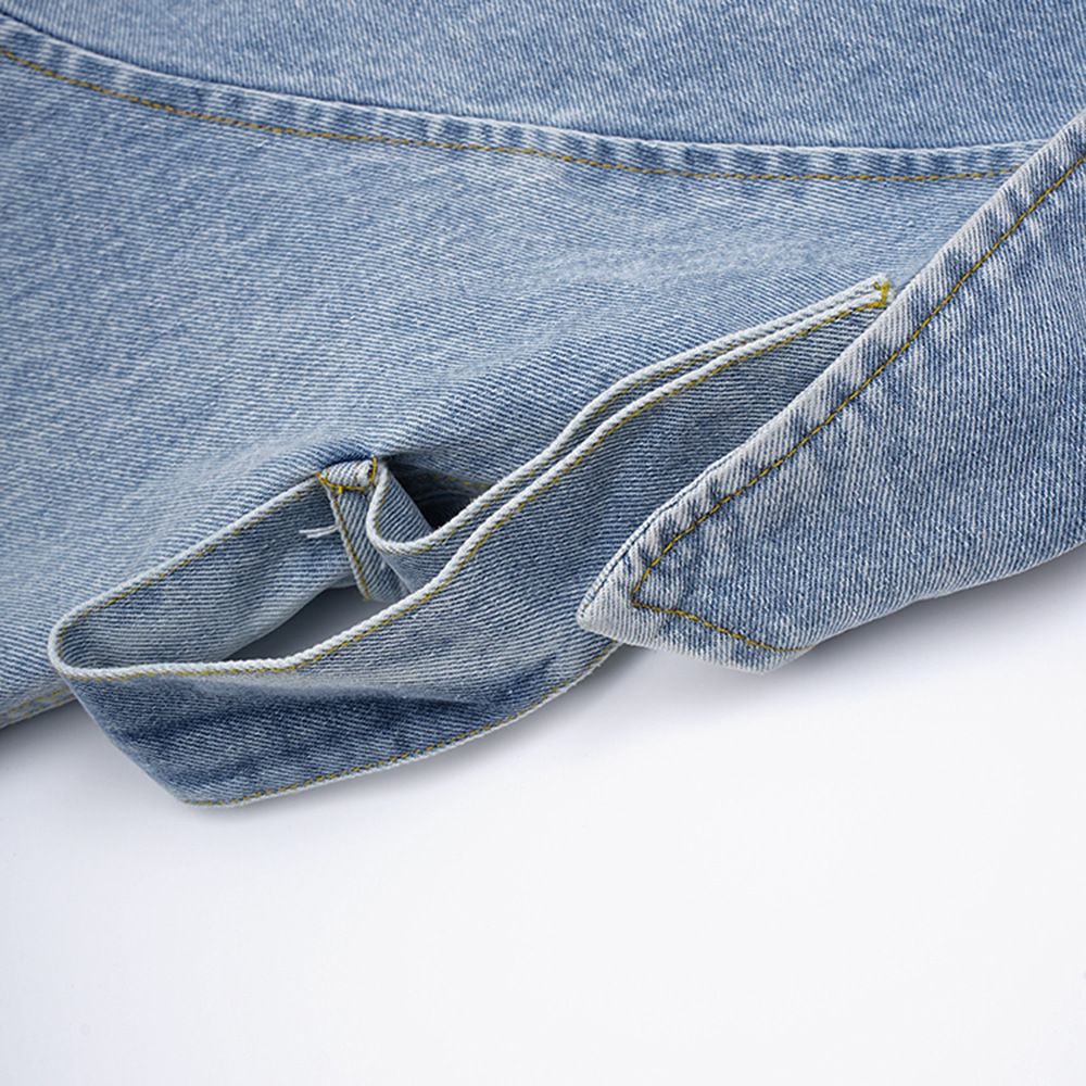 Women's Clothing design lapel denim jacket ruffled contrast color stitching personality lace up top_voghion.com