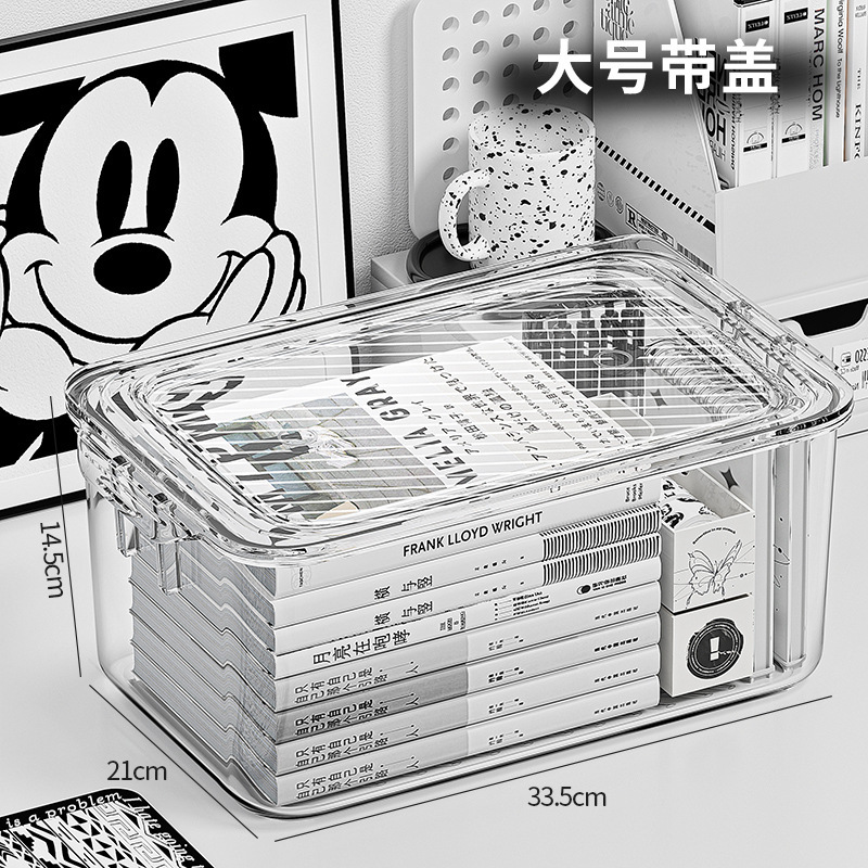 デスクトップ収納ボックス アクリル収納 透明防塵 カバー付き オーガナイザー オフィスデスク 文具デスク 小物雑貨|undefined