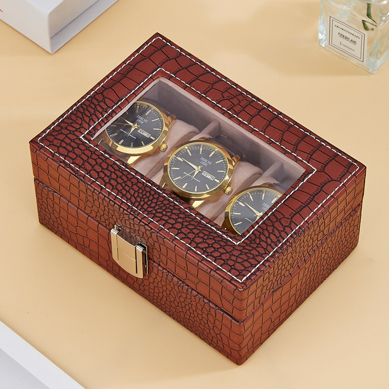 3 개의 다크 브라운 컬러 시계 상자