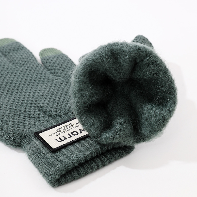 Gloves winter warm student Korean version of simple men's and women's fleece thickened cycling five fingers can touch screen cold cotton gloves_maomaolike.com