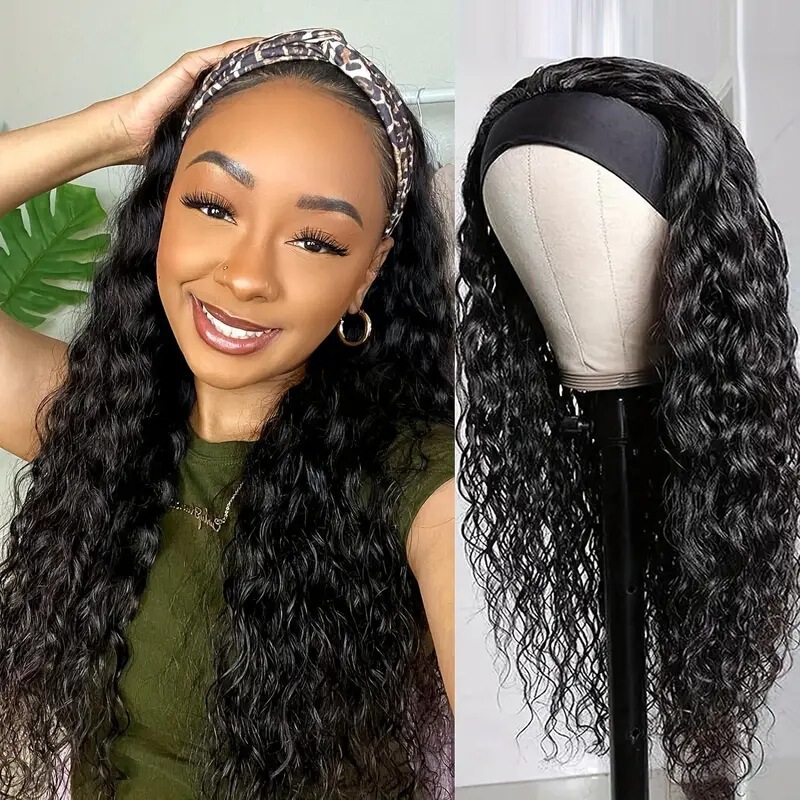 Amazon Cross-Border New African Fashion Headscarf Headband Wig Black Small Curly Middle Parted Curly Hair Chemical Fiber Hair Headgear