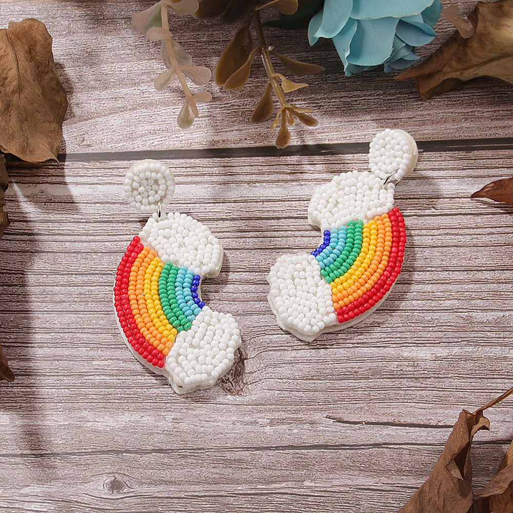 Rainbow, Heart Shape Pattern 1 Pair Lady Rainbow Heart Shape Glass Drop Earrings