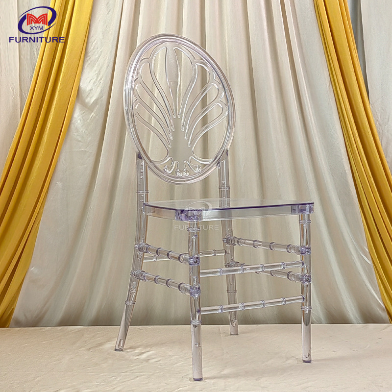 【厂家直供】新款靠背餐椅 拆装户外婚礼酒店透明PC树脂竹节椅
