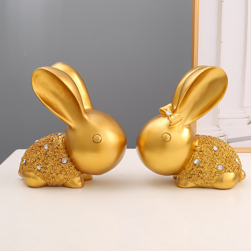 Nordic Light Luxury Cute Rabbit Resin Ornaments Simple Couple Rabbit Creative Desktop Entrance Decorations