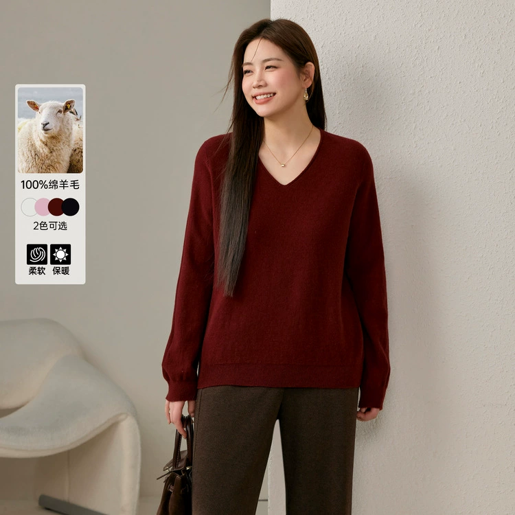 Цветное шоу большой размер женской одежды простой темперамент модный сплошной V-образный вырез дикий тощий свитер жирный mm2024 зимний новый