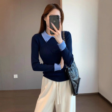 慵懒时髦 蚕丝羊毛混纺柔软亲肤修身版撞色Polo领针织衫冬G120305