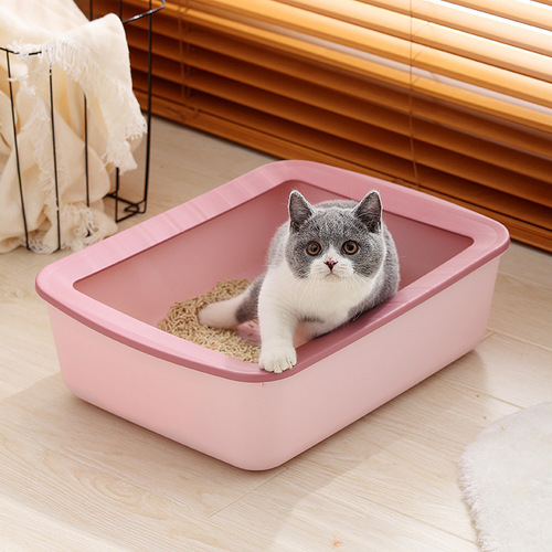 New home style small semi-enclosed cat litter box color matching rectangular cat litter box anti-splash cat toilet cat supplies