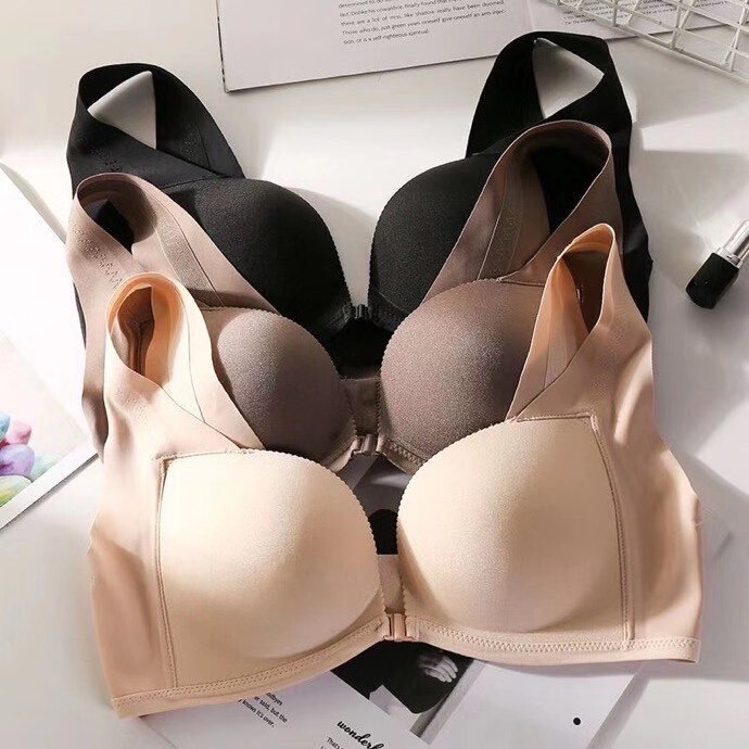 A to C Seamless Wireless Front-Clasp Lace Bra, Sexy Backless Breathable Small Chest Shaping Push-Up Seamless Bra
