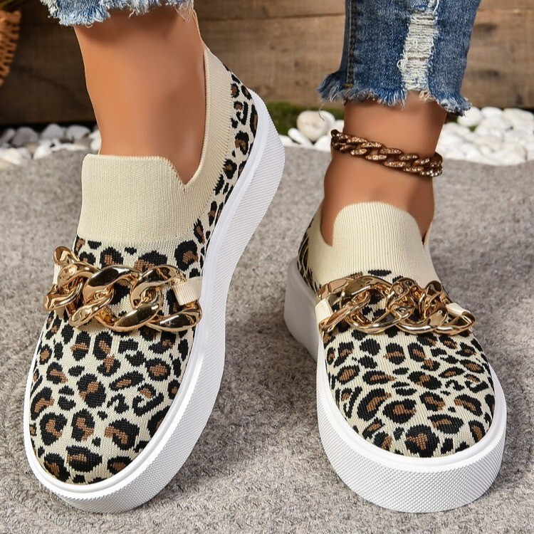 European and American Foreign Trade 2024 Thick-soled Fly-woven Breathable Low-top Single-layer Shoes Women's Cross-border Chain Decorative Foot Lazy Loafers