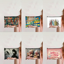 亚马逊跨境现货帆布拉链袋大容量学生文具帆布笔袋手拿收纳化妆包