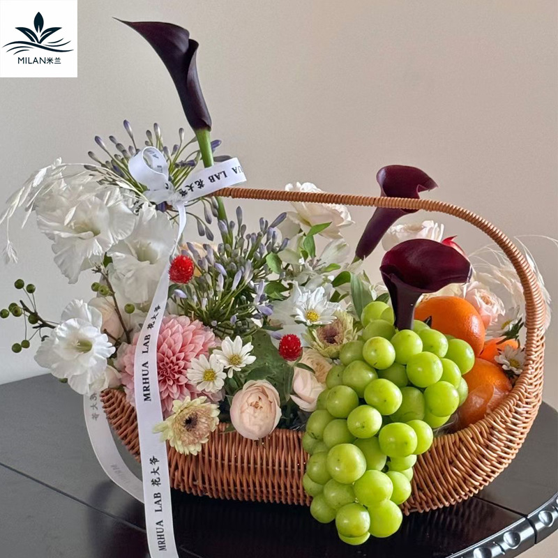 Cestas de flores de mano de caña, cestas de flores, cestas de frutas, pasteles de luna, cestas de flores tejidas a mano, cestas de huevos de luna