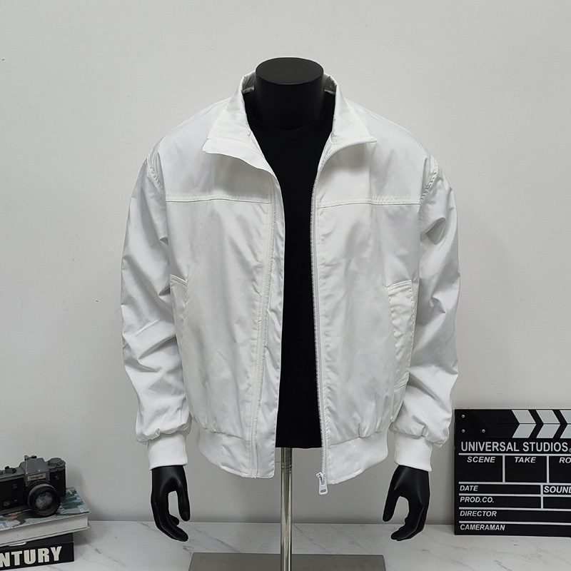 Retro Baseball Jacket With Stand-up Collar And Inner Pockets_voghion.com