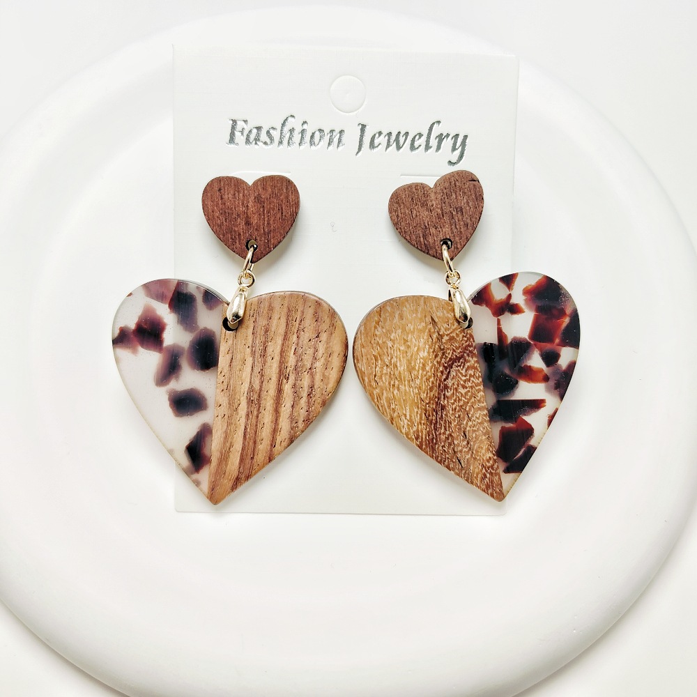 12g Weight Steel needle Ear Needle Material Drop Earrings Classification 1 Pair Quantity Holiday, Daily Occasion Acrylic, Wood, Resin Material Heart Shape Pattern Women's Gender Stoving Varnish Design Casual, Simple Style Style 1 Pair Casual Simple Style Heart Shape Stoving Varnish Arylic Wood Resin Drop Earrings 11
