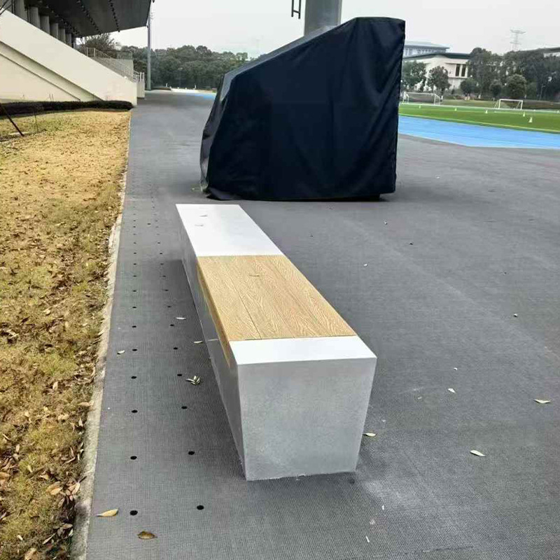 户外混泥土树池座椅定制厂家商业广场美陈GRC水磨石防腐木长坐凳
