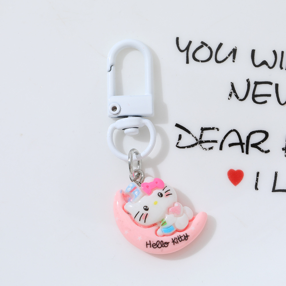 Cartoon Moon Cat DIY accesorios de resina llaveros Sanrio arco gato bolsas colgantes de chicas