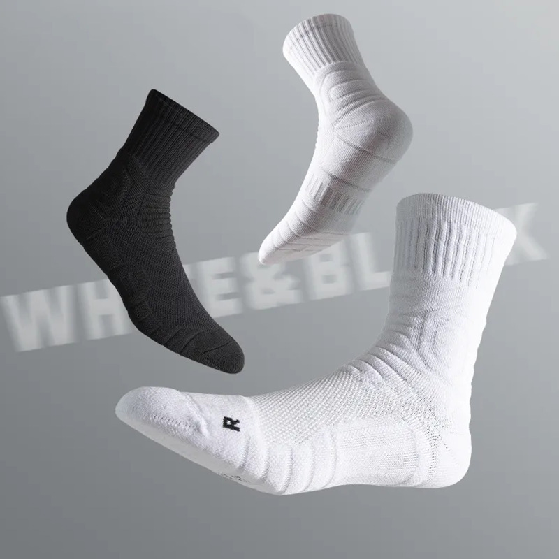 Professional Practical American Basketball Socks Men's Mid-High Towel Bottom Thickeneded Non-Slip Wear-Resistant Sports Socks White Socks Elite