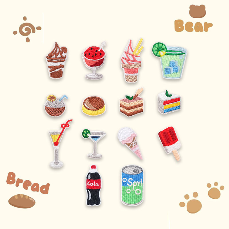 Kangyun Original Snack Beverage Embroidered Cloth Sticker ipda Decorative Small Cloth Label Cute Mobile Phone Shell Self-adhesive Embroidery Sticker
