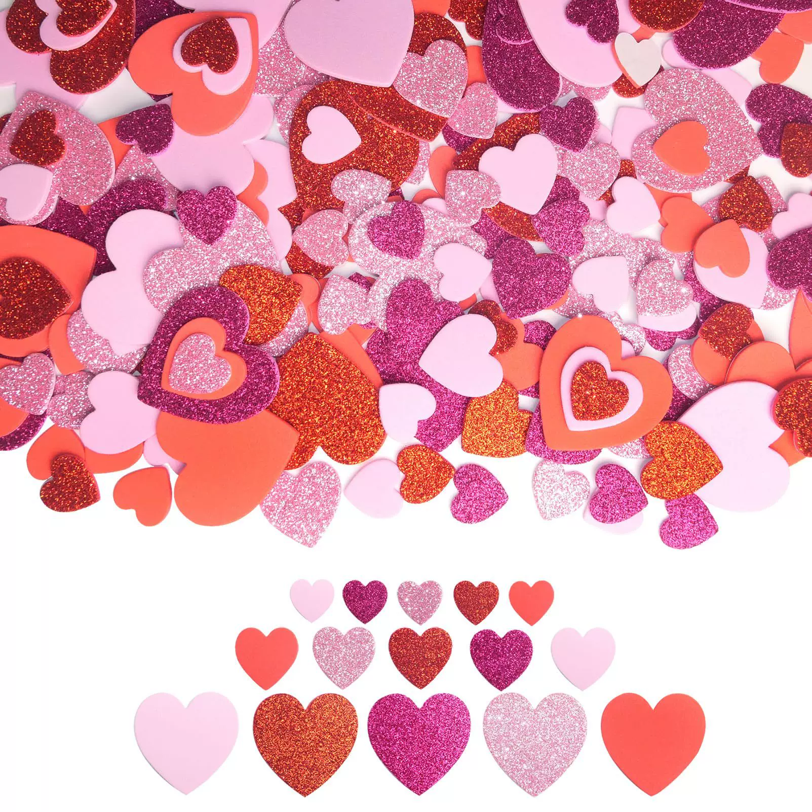 跨境情人节爱心泡沫自粘贴纸DIY海绵泡沫贴片亮晶晶EVA贴片装饰品