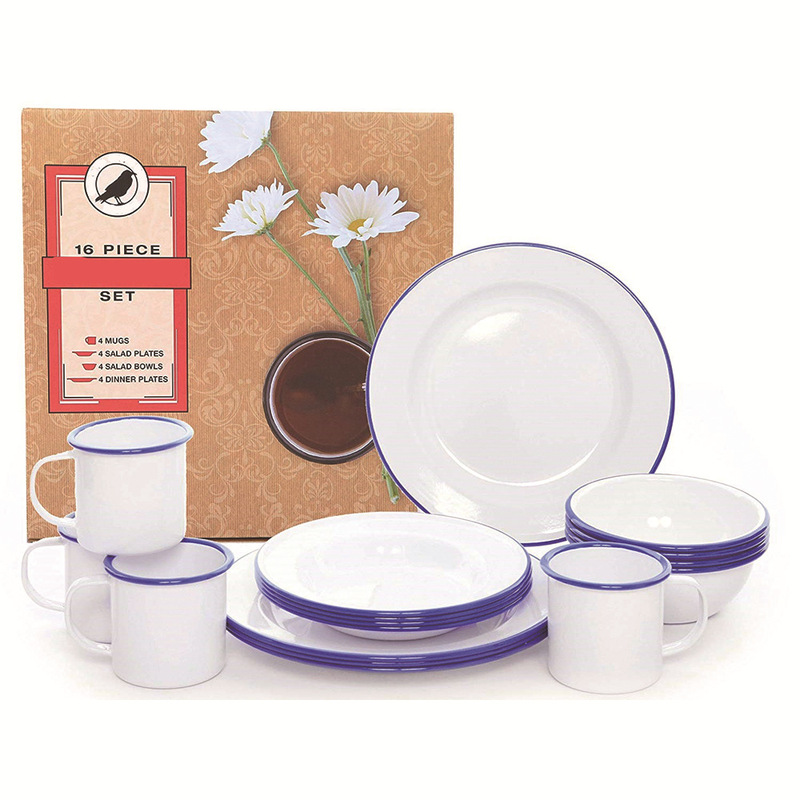 Fixed Color Picnic Tableware Set Multi-size logo Outdoor Camping Self-driving Tour Cup Bowl Set Enamel Set