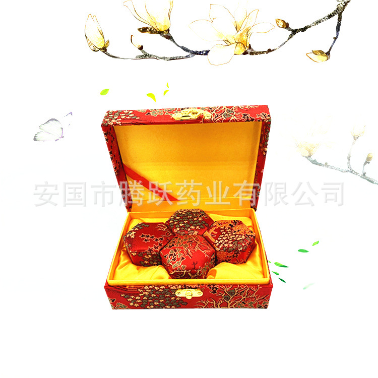 Hexagonal Brocade Gift Box Set of 4 Jewelry Packaging Boxes Red and Yellow Dragon Water Town Designs 16x12x6.5 cm overview