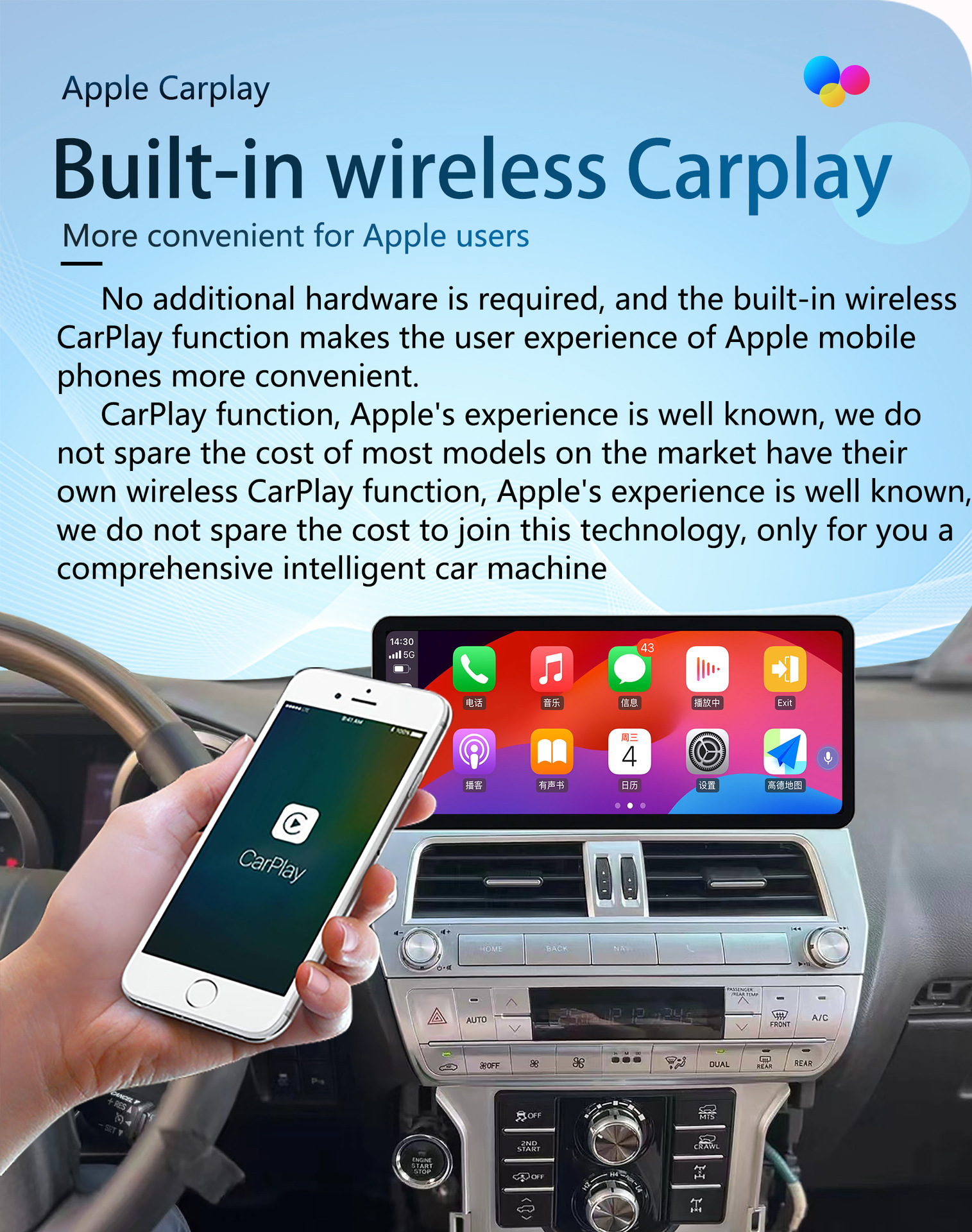 Suitable for 2010-2020 Toyota Prado New and Old Models Modification 12.3inch Android Large Screen Navigator