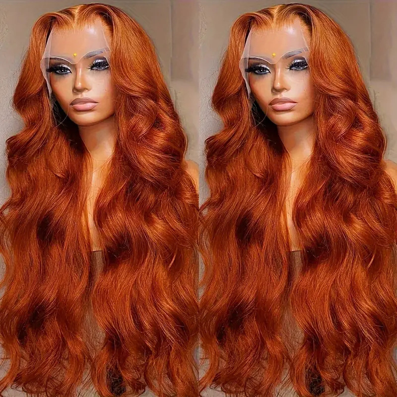 Front Lace Wig Women's Mid-length orange big wave long curly hair natural full head cover