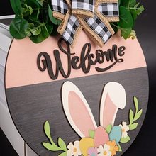 复活节木制挂牌兔子欢迎门挂架乡村复活节木质花环标志