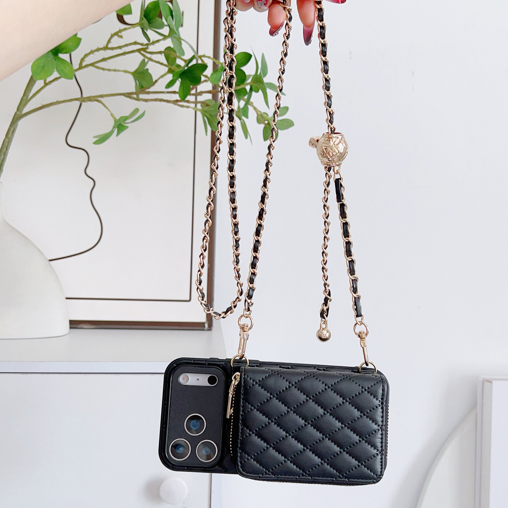 TechGlobe Adatto per iPhone 17 Pro Max Stile Porta Carte con Cerniera Telefono Huawei Samsung Tracolla Protettiva in Pelle_voghion.com