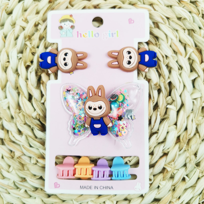 Dibujos animados de tela Rab con lentejuelas y lazos no dañan el pelo clip de paño de paño Rab con broche mini para pinzas infantiles image 12