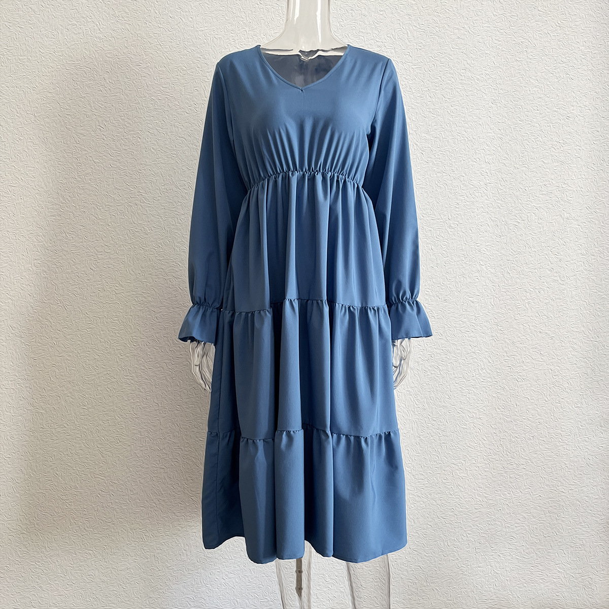 V neck Dress Flared Sleeves Long Sleeves Large Swing Dress Women Chiffon Summer Women Clothing