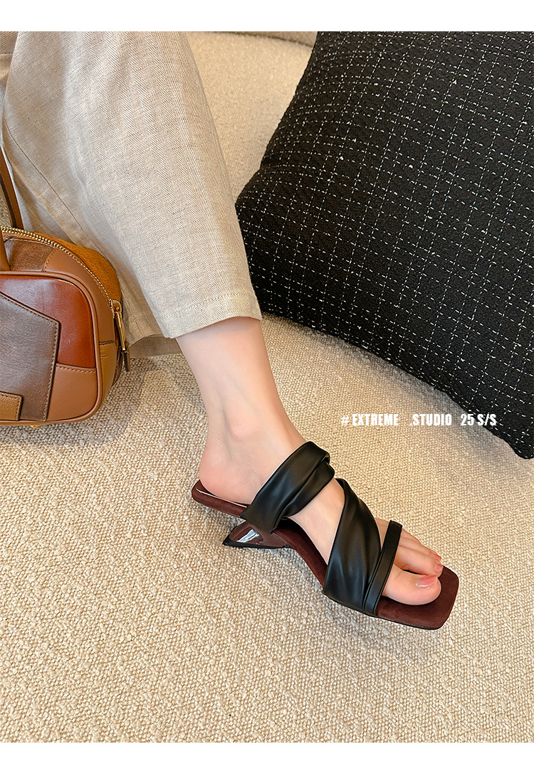 El nuevo tacón de verano de Grape Mom tiene 5,5 cm de altura ~ Temperamento cabeza cuadrada con punta abierta sandalias y pantuflas de cuña de tacón grueso mujeres