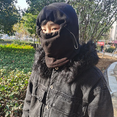 Winter Outdoor Riding Windproof Men's and Women's Cold-Proof Fleece Thick Warm Fleece Neck Mask Head Cover Fleece Hat