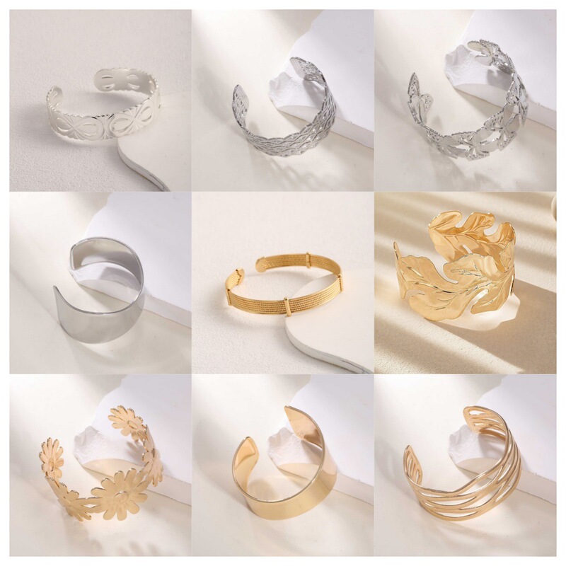 Cross-border hot-selling metal minimalist bracelet with floral design, light luxury C-shaped open bracelet, niche design manufacturer, cross-border jewelry