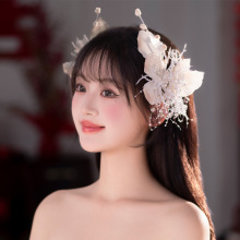 新娘头饰超仙羽毛花朵发夹套装百搭甜美公主水晶发饰西式婚礼发饰