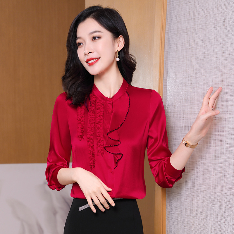 Silk Long-Sleeve Shirt for Autumn, New High-End Elegant Bride's Wedding Banquet Toast Long-Sleeve Shirt for Women