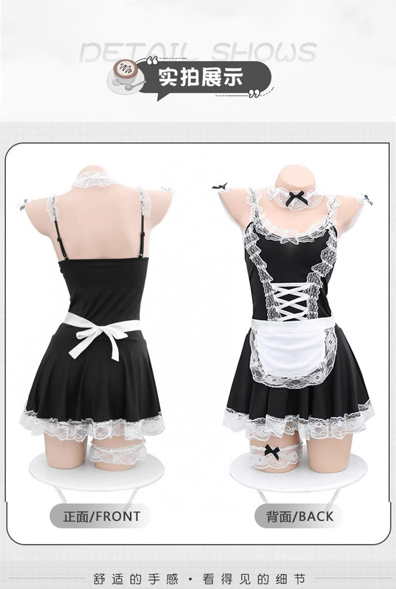 Maid Roleplay Costume Set with Headpiece, Choker, Thong and Wristbands — detail image 15